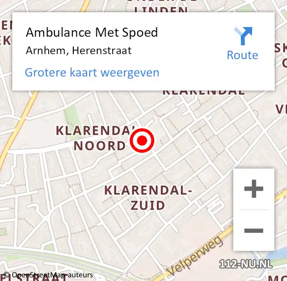 Locatie op kaart van de 112 melding: Ambulance Met Spoed Naar Arnhem, Herenstraat op 1 september 2021 22:50