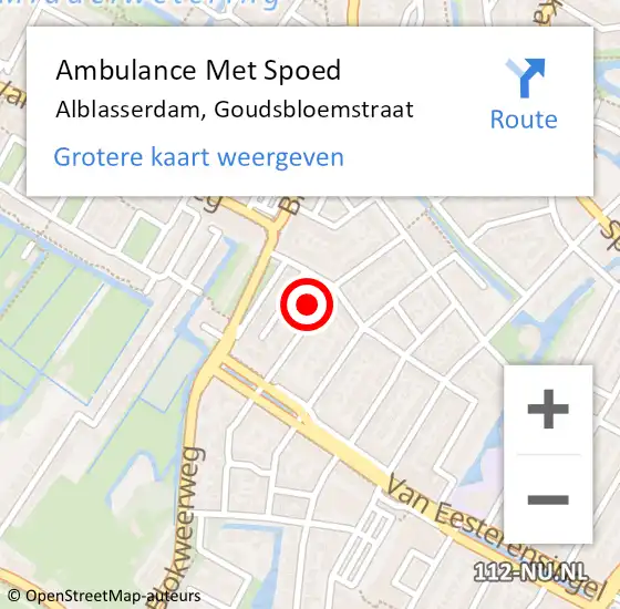 Locatie op kaart van de 112 melding: Ambulance Met Spoed Naar Alblasserdam, Goudsbloemstraat op 1 september 2021 23:31