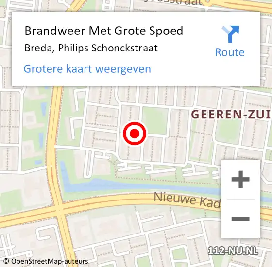 Locatie op kaart van de 112 melding: Brandweer Met Grote Spoed Naar Breda, Philips Schonckstraat op 1 september 2021 23:33