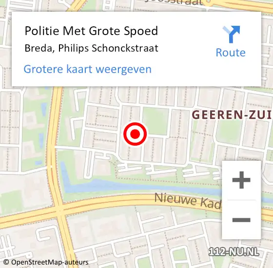 Locatie op kaart van de 112 melding: Politie Met Grote Spoed Naar Breda, Philips Schonckstraat op 1 september 2021 23:44