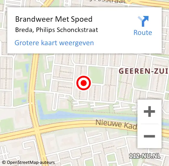 Locatie op kaart van de 112 melding: Brandweer Met Spoed Naar Breda, Philips Schonckstraat op 1 september 2021 23:46