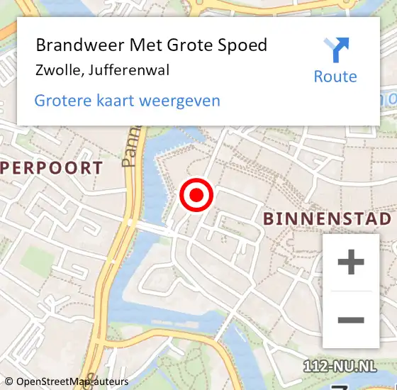 Locatie op kaart van de 112 melding: Brandweer Met Grote Spoed Naar Zwolle, Jufferenwal op 1 september 2021 23:59