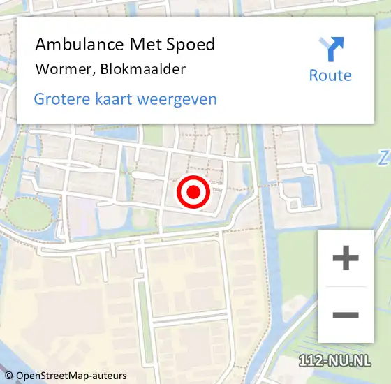 Locatie op kaart van de 112 melding: Ambulance Met Spoed Naar Wormer, Blokmaalder op 2 september 2021 00:03