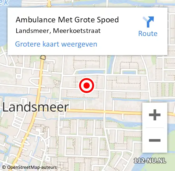 Locatie op kaart van de 112 melding: Ambulance Met Grote Spoed Naar Landsmeer, Meerkoetstraat op 2 september 2021 00:08