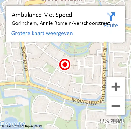 Locatie op kaart van de 112 melding: Ambulance Met Spoed Naar Gorinchem, Annie Romein-Verschoorstraat op 2 september 2021 02:19