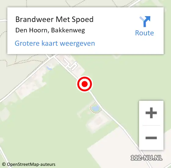 Locatie op kaart van de 112 melding: Brandweer Met Spoed Naar Den Hoorn, Bakkenweg op 2 september 2021 05:18