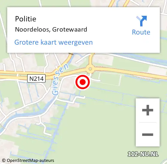 Locatie op kaart van de 112 melding: Politie Noordeloos, Grotewaard op 2 september 2021 05:23