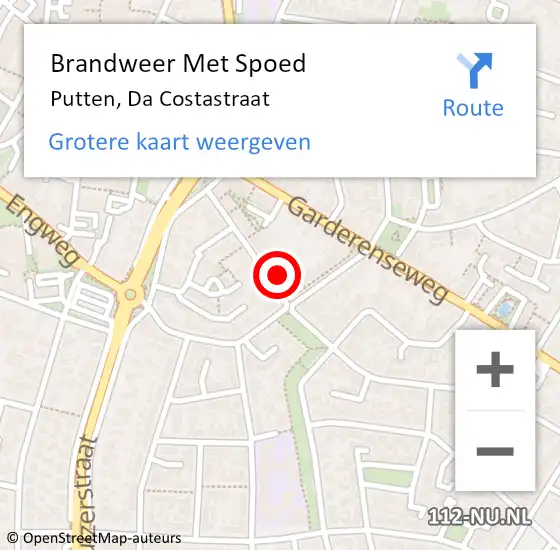 Locatie op kaart van de 112 melding: Brandweer Met Spoed Naar Putten, Da Costastraat op 2 september 2021 05:56