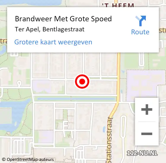 Locatie op kaart van de 112 melding: Brandweer Met Grote Spoed Naar Ter Apel, Bentlagestraat op 2 september 2021 06:30