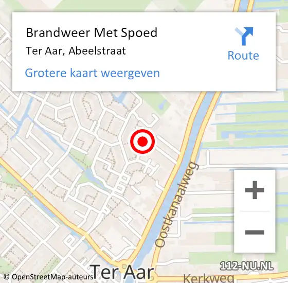 Locatie op kaart van de 112 melding: Brandweer Met Spoed Naar Ter Aar, Abeelstraat op 2 september 2021 07:10