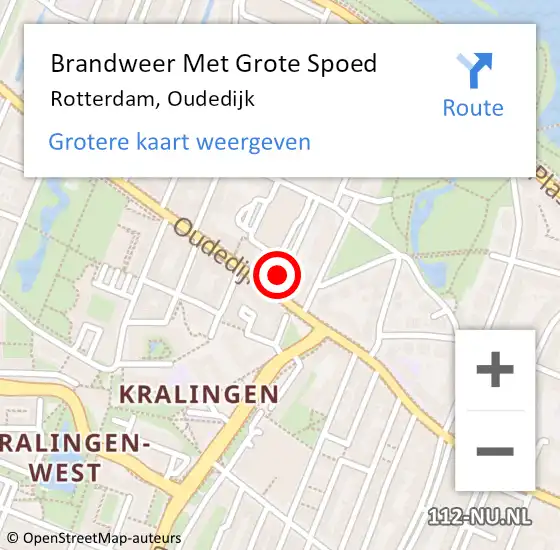 Locatie op kaart van de 112 melding: Brandweer Met Grote Spoed Naar Rotterdam, Oudedijk op 2 september 2021 07:55