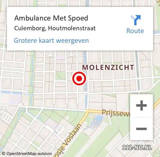 Locatie op kaart van de 112 melding: Ambulance Met Spoed Naar Culemborg, Houtmolenstraat op 2 september 2021 08:14