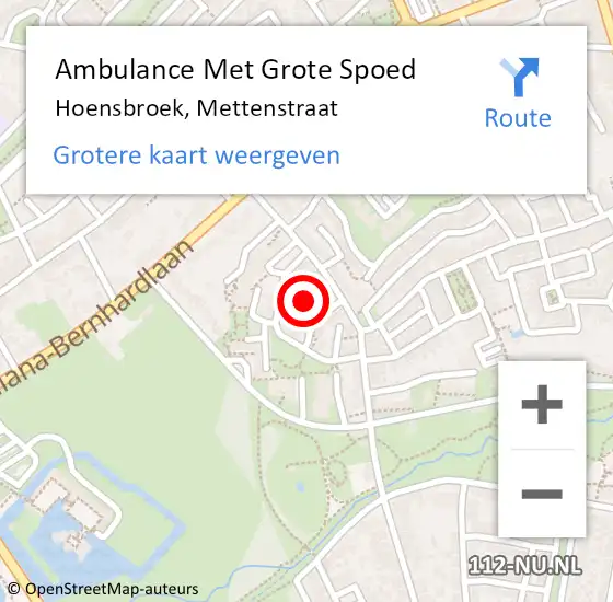 Locatie op kaart van de 112 melding: Ambulance Met Grote Spoed Naar Hoensbroek, Mettenstraat op 2 september 2021 08:47