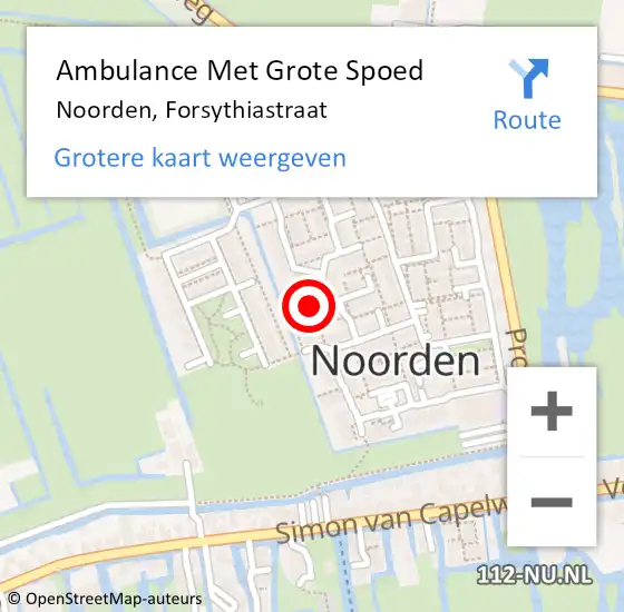 Locatie op kaart van de 112 melding: Ambulance Met Grote Spoed Naar Noorden, Forsythiastraat op 2 september 2021 09:23