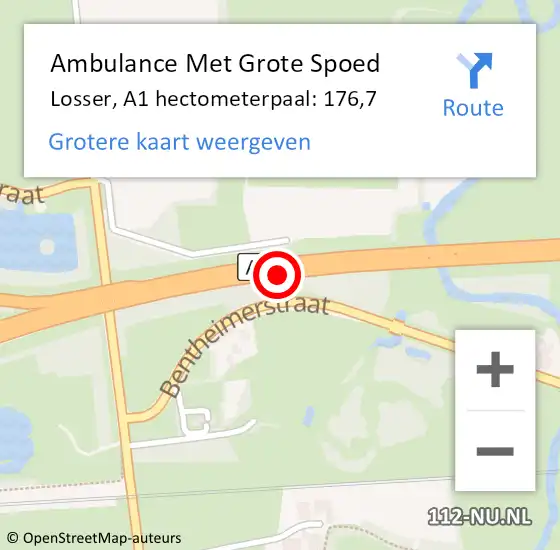 Locatie op kaart van de 112 melding: Ambulance Met Grote Spoed Naar Losser, A1 hectometerpaal: 176,7 op 2 september 2021 09:28