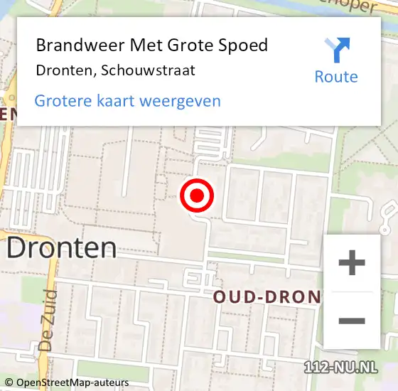 Locatie op kaart van de 112 melding: Brandweer Met Grote Spoed Naar Dronten, Schouwstraat op 2 september 2021 10:26