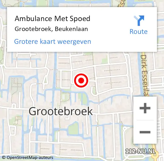 Locatie op kaart van de 112 melding: Ambulance Met Spoed Naar Grootebroek, Beukenlaan op 2 september 2021 11:32