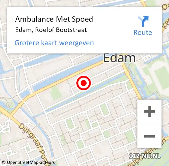 Locatie op kaart van de 112 melding: Ambulance Met Spoed Naar Edam, Roelof Bootstraat op 2 september 2021 11:46