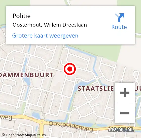 Locatie op kaart van de 112 melding: Politie Oosterhout, Willem Dreeslaan op 2 september 2021 12:00