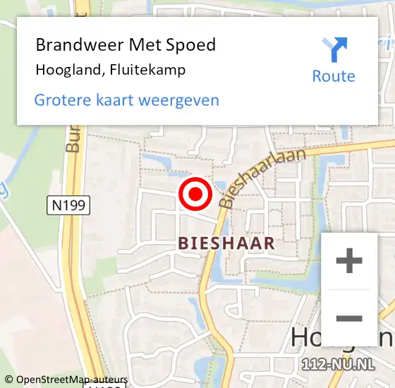 Locatie op kaart van de 112 melding: Brandweer Met Spoed Naar Hoogland, Fluitekamp op 2 september 2021 12:50