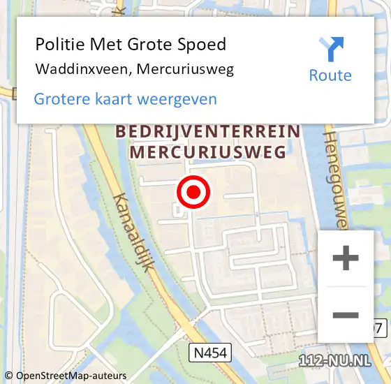 Locatie op kaart van de 112 melding: Politie Met Grote Spoed Naar Waddinxveen, Mercuriusweg op 2 september 2021 12:57