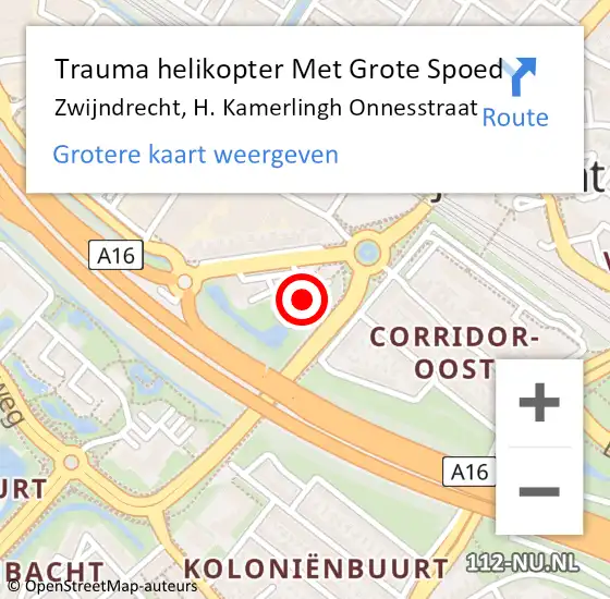 Locatie op kaart van de 112 melding: Trauma helikopter Met Grote Spoed Naar Zwijndrecht, H. Kamerlingh Onnesstraat op 2 september 2021 13:20