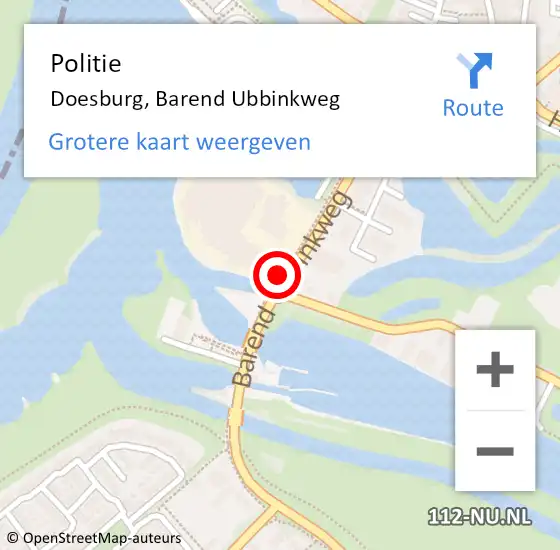 Locatie op kaart van de 112 melding: Politie Doesburg, Barend Ubbinkweg op 2 september 2021 13:22