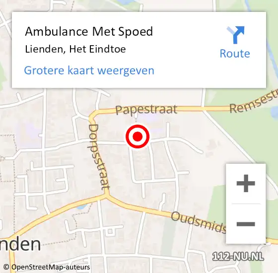 Locatie op kaart van de 112 melding: Ambulance Met Spoed Naar Lienden, Het Eindtoe op 2 september 2021 13:26