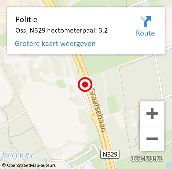 Locatie op kaart van de 112 melding: Politie Oss, N329 hectometerpaal: 3,2 op 2 september 2021 13:52