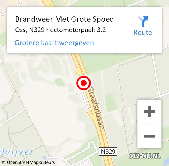 Locatie op kaart van de 112 melding: Brandweer Met Grote Spoed Naar Oss, N329 hectometerpaal: 3,2 op 2 september 2021 13:52