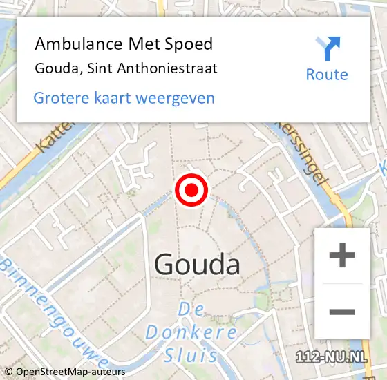 Locatie op kaart van de 112 melding: Ambulance Met Spoed Naar Gouda, Sint Anthoniestraat op 2 september 2021 14:00