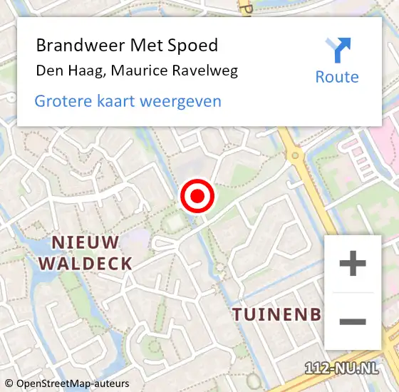 Locatie op kaart van de 112 melding: Brandweer Met Spoed Naar Den Haag, Maurice Ravelweg op 2 september 2021 14:08