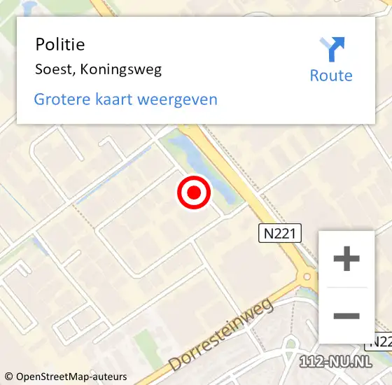 Locatie op kaart van de 112 melding: Politie Soest, Koningsweg op 2 september 2021 14:30