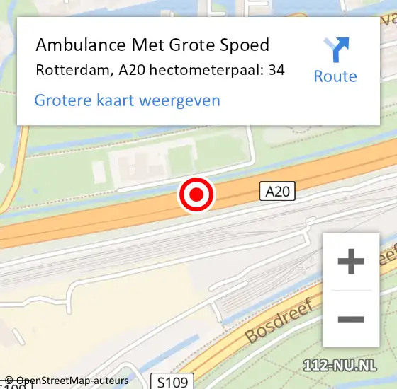 Locatie op kaart van de 112 melding: Ambulance Met Grote Spoed Naar Rotterdam, A20 hectometerpaal: 34 op 2 september 2021 14:30