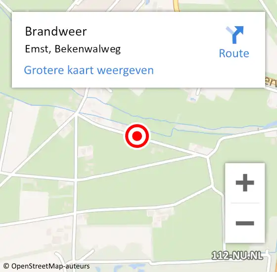 Locatie op kaart van de 112 melding: Brandweer Emst, Bekenwalweg op 2 september 2021 14:33