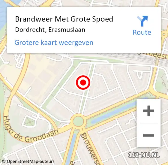 Locatie op kaart van de 112 melding: Brandweer Met Grote Spoed Naar Dordrecht, Erasmuslaan op 2 september 2021 15:03