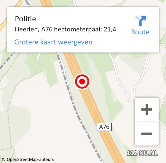 Locatie op kaart van de 112 melding: Politie Heerlen, A76 hectometerpaal: 21,4 op 2 september 2021 16:21