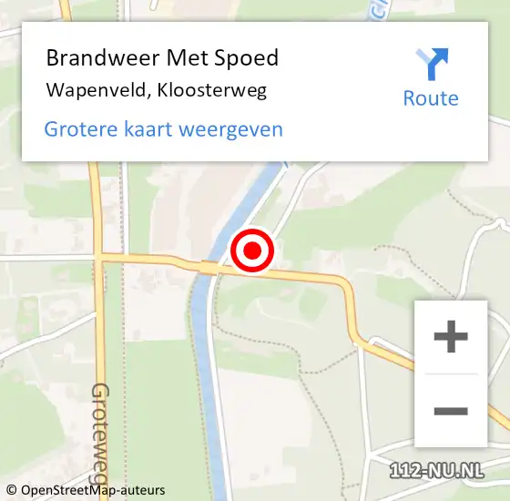 Locatie op kaart van de 112 melding: Brandweer Met Spoed Naar Wapenveld, Kloosterweg op 2 september 2021 16:24