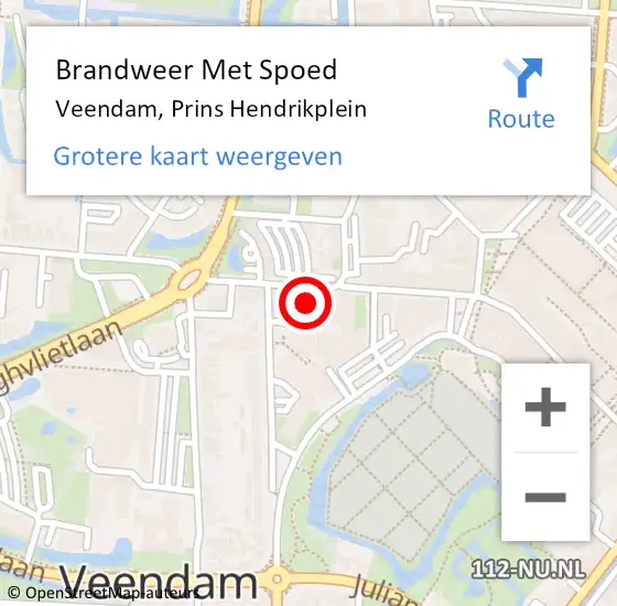 Locatie op kaart van de 112 melding: Brandweer Met Spoed Naar Veendam, Prins Hendrikplein op 2 september 2021 16:28