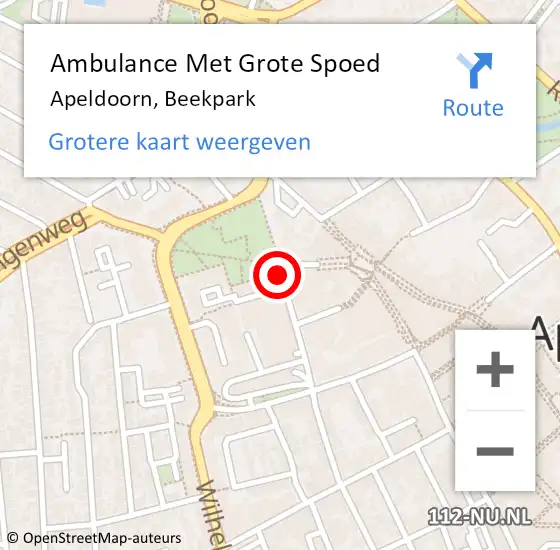 Locatie op kaart van de 112 melding: Ambulance Met Grote Spoed Naar Apeldoorn, Beekpark op 2 september 2021 16:41