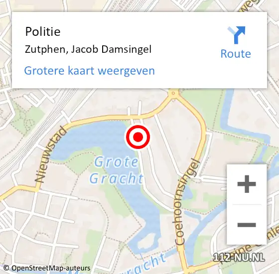 Locatie op kaart van de 112 melding: Politie Zutphen, Jacob Damsingel op 2 september 2021 16:54