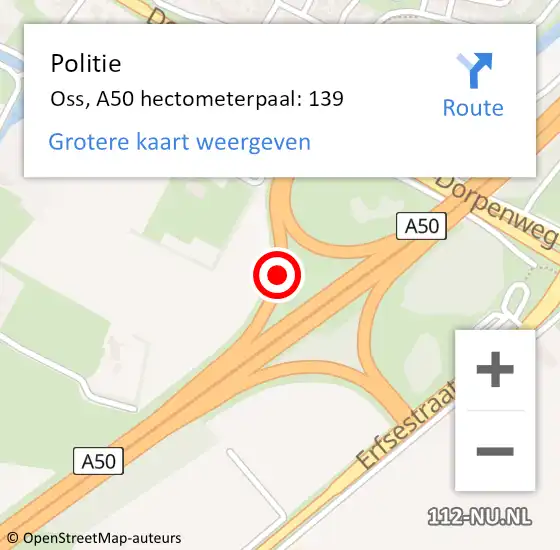 Locatie op kaart van de 112 melding: Politie Oss, A50 hectometerpaal: 139 op 2 september 2021 17:02