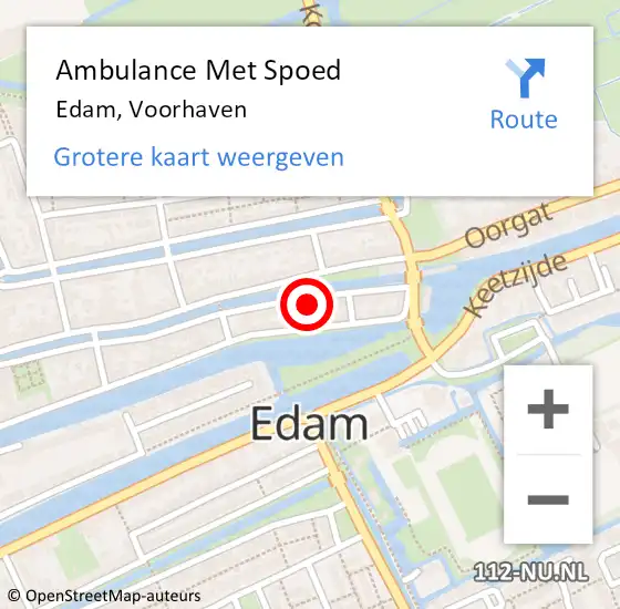 Locatie op kaart van de 112 melding: Ambulance Met Spoed Naar Edam, Voorhaven op 2 september 2021 17:14