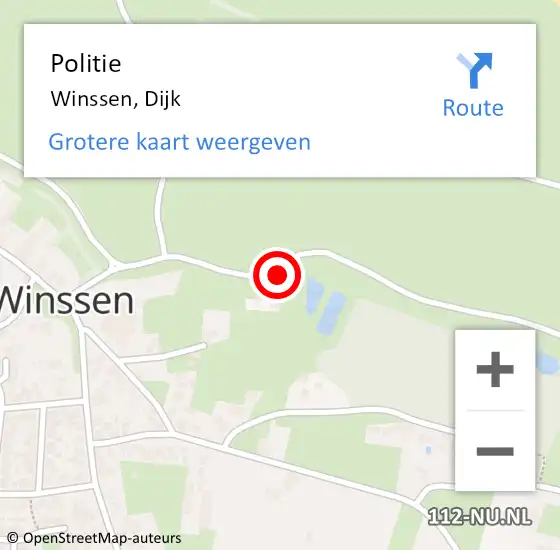 Locatie op kaart van de 112 melding: Politie Winssen, Dijk op 2 september 2021 17:15