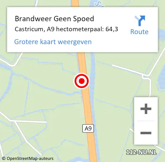 Locatie op kaart van de 112 melding: Brandweer Geen Spoed Naar Castricum, A9 hectometerpaal: 64,3 op 2 september 2021 17:34