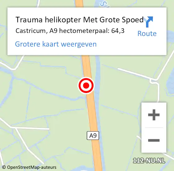 Locatie op kaart van de 112 melding: Trauma helikopter Met Grote Spoed Naar Castricum, A9 hectometerpaal: 64,3 op 2 september 2021 17:35