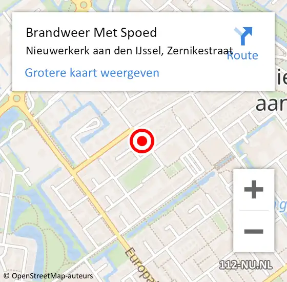 Locatie op kaart van de 112 melding: Brandweer Met Spoed Naar Nieuwerkerk aan den IJssel, Zernikestraat op 2 september 2021 17:36