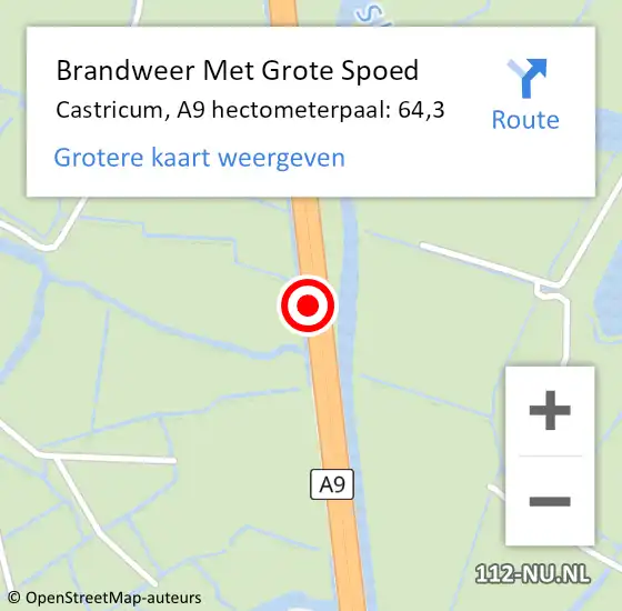 Locatie op kaart van de 112 melding: Brandweer Met Grote Spoed Naar Castricum, A9 hectometerpaal: 64,3 op 2 september 2021 17:37