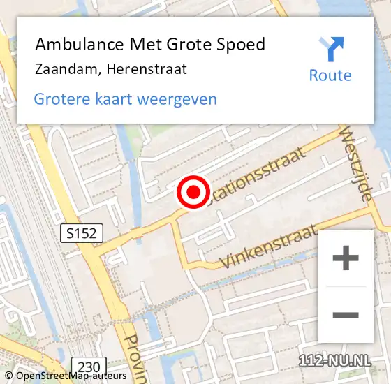 Locatie op kaart van de 112 melding: Ambulance Met Grote Spoed Naar Zaandam, Herenstraat op 2 september 2021 17:39