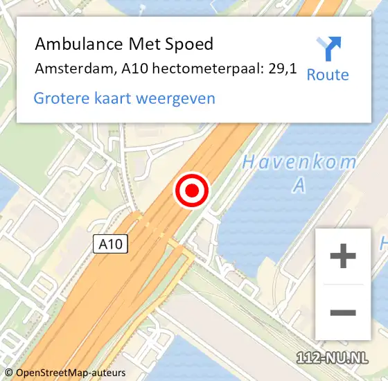 Locatie op kaart van de 112 melding: Ambulance Met Spoed Naar Amsterdam, A10 hectometerpaal: 29,1 op 2 september 2021 17:48